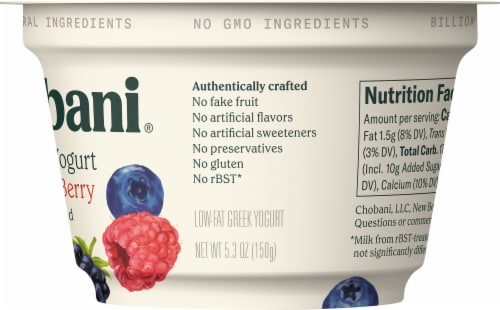 Chobani® Mixed Berry Low Fat Greek Yogurt Cup Perspective: left