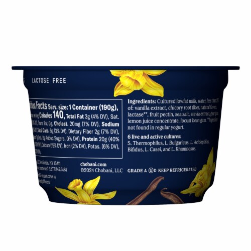 Chobani 20g Protein Vanilla Low Fat Greek Yogurt Cup, 6.7 oz