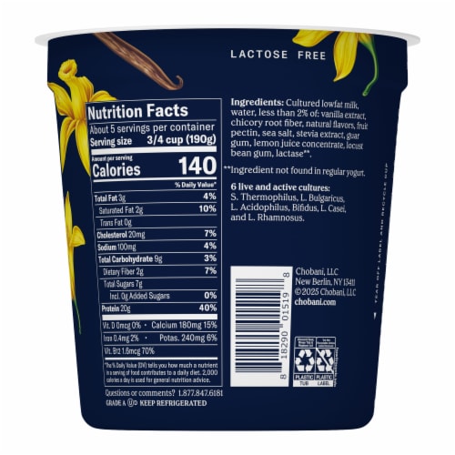 Chobani® 20G Protein Lowfat Greek Yogurt Vanilla Perspective: left