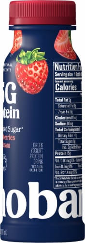 Chobani® 15G Protein Strawberries & Cream Zero Added Sugar Yogurt Drink Perspective: left