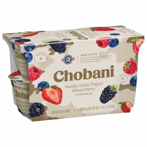 Chobani® Vanilla with Mixed Berry Low Fat Greek Yogurt Cups Perspective: left