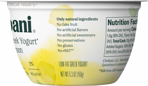 Chobani Less Sugar Low-Fat Fino Lemon Greek Yogurt 5.3oz Perspective: left