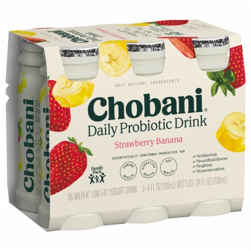 Chobani® Daily Probiotic Strawberry Banana Greek Yogurt Drinks Perspective: left