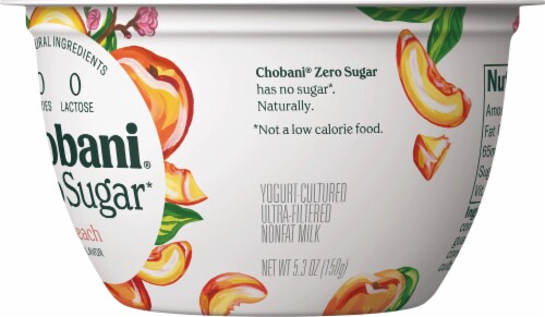 Chobani Zero Sugar Peach Greek Yogurt Perspective: left
