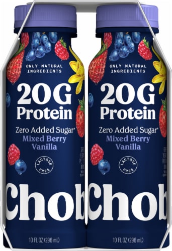 Chobani® 20g Protein Lowfat Greek Yogurt Drink Mixed Berry Vanilla 10 fl oz 4PK Perspective: left