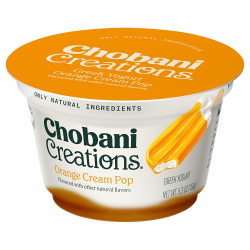 Chobani Creations Greek Orange Cream Pop Yogurt Cup Perspective: left