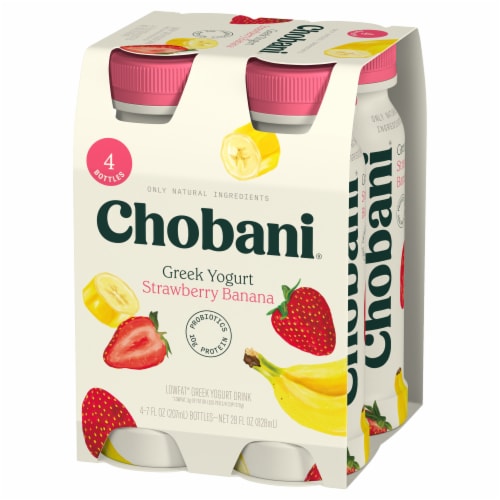 Chobani Lowfat Strawberry Banana Greek Yogurt Drinks Perspective: left
