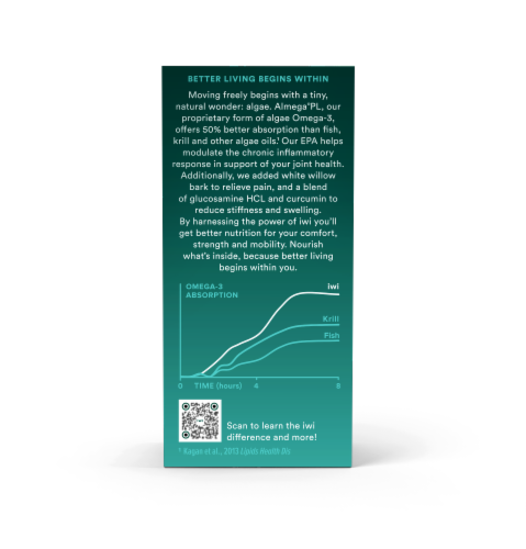 iwi Omega-3 + Glucosamine and White Willow Joint Health Softgels Perspective: left