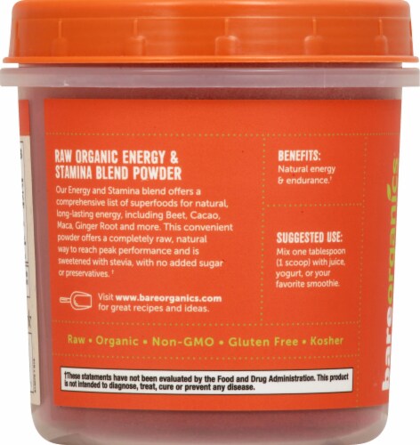 BareOrganics Energy & Stamina Blend Dietary Supplement Perspective: left