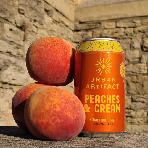 Urban Artifact Peaches and Cream Fruit Beer Perspective: left