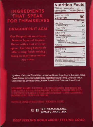Masq Fusions Dragonfruit Acai Yerba Mate Hard Tea Perspective: left