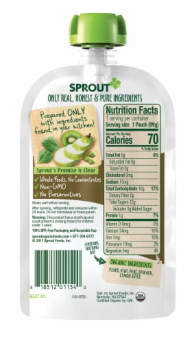 Sprout Pear Kiwi Peas Spinach Stage 2 Organic Baby Food Perspective: left