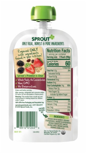 Sprout Organic Mixed Berry Oatmeal Stage 2 Baby Food Perspective: left