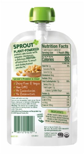 Sprout Organic Carrot Chickpeas Zucchini Pear Stage 2 Baby Food Perspective: left