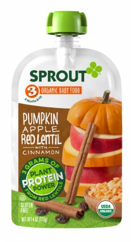 Sprout Organic Pumpkin Apple Red Lentil & Cinnamon Stage 3 Baby Food Perspective: left