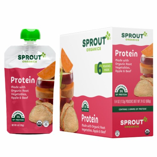 Sprout® Organic Root Vegetables & Apple with Beef Stage 3 Baby Food Perspective: left
