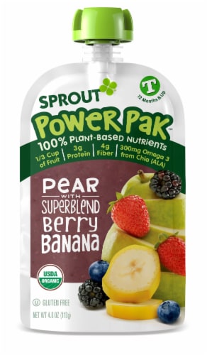 Sprout® Power Pak Organic Pear with Superblend Berry Banana Stage T Baby Food Perspective: left