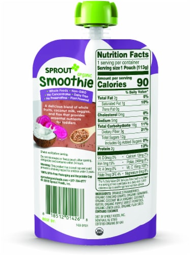 Sprout Organic Smoothie Berry Grape with Coconut Milk Veggies & Flax Seed Baby Food Perspective: left