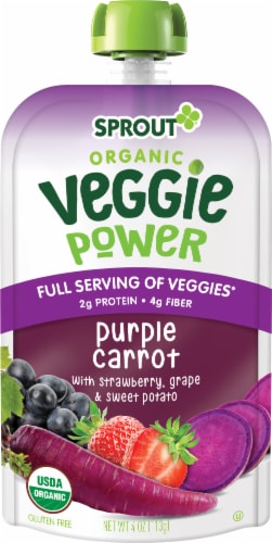 Sprout Organic Veggie Power Purple Carrot with Strawberry, Grape & Sweet Potato Baby Food Perspective: left
