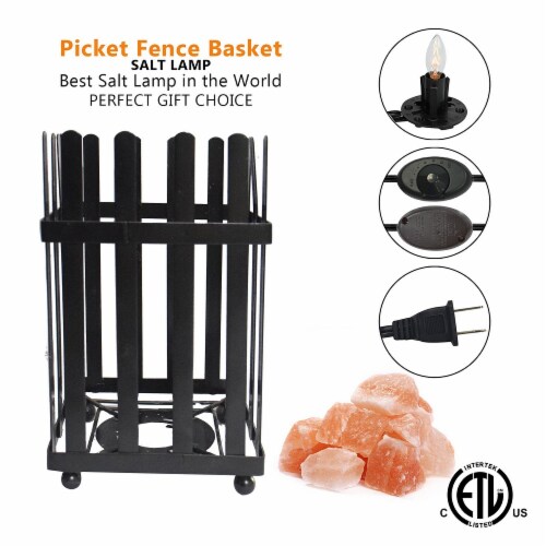 Himalayan Glow Picket Fence Style Metal Basket Salt Lamp, ETL Certified Dimmer | 6-7 lbs Perspective: left