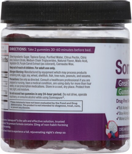 Force Factor Somnapure Dream Berry Flavor 10mg Melatonin Gummies Perspective: left