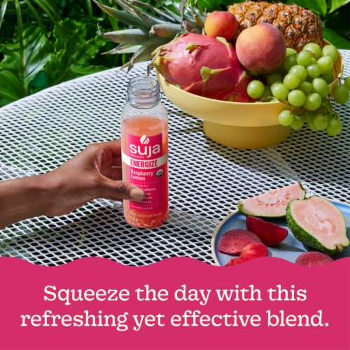 Suja Organic Energize Raspberry Lemon Cold Pressed Juice Drink Perspective: left
