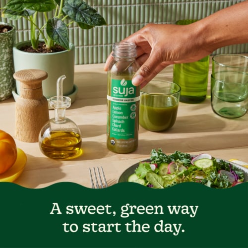 Suja Organic Sunrise Greens Cold Pressed Juice Drink Perspective: left
