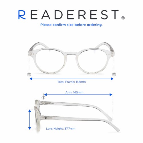 Readerest Clear Round Blue Light Blocking Reading Glasses, Zero Magnification, Men & Women Perspective: left