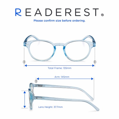 Readerest Round Light Blue Blocking Reading Glasses (2.75 Magnification) Computer Glasses Perspective: left