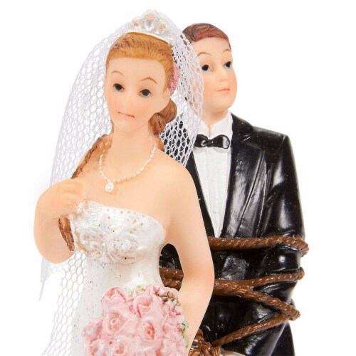 Juvale Fun Wedding Couple Figures Decorations Cake Topper - Bride Tied up Groom Figurines Perspective: left