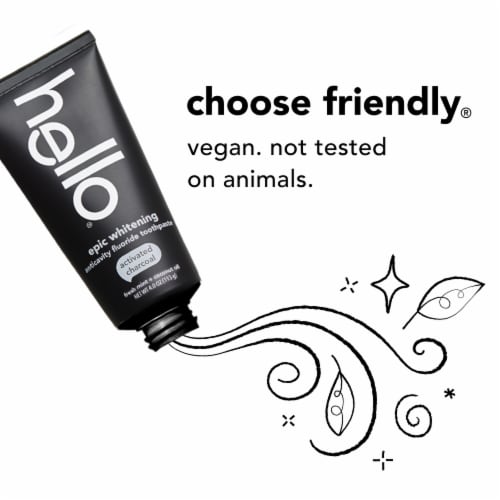 hello Activated Charcoal Whitening Fluoride Toothpaste Fresh Mint + Coconut Oil Vegan & SLS Free Perspective: left