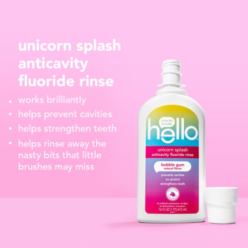 hello Mouthwash for Kids with Unicorn Bubble Gum Flavor Perspective: left