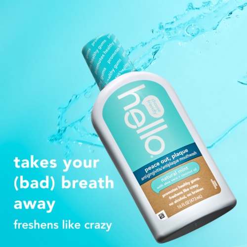 hello Peace Out Plaque Fluoride Free and Alcohol Free Mouthwash in Natural Mint Perspective: left