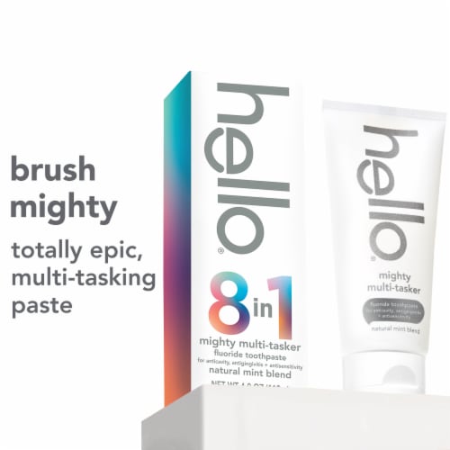 hello Mighty Multitasker Toothpaste 8 in 1 Formula with Fluoride Natural Mint Perspective: left