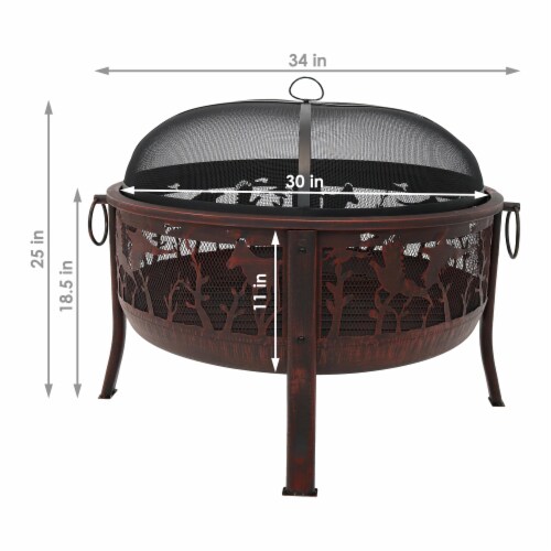 Sunnydaze 30" Fire Pit Steel with Pheasant Hunting Design and Spark Screen Perspective: left