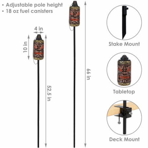 2-Pack Patio Torches Tiki Face Outdoor Lawn Tabletop Decor Adjustable Height Perspective: left