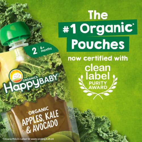 Happy Baby Clearly Crafted Stage 2 Apples Kale & Avocados Pouch Perspective: left