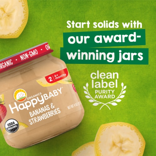 Happy Baby Clearly Crafted Stage 2 Bananas & Strawberries Jar Perspective: left