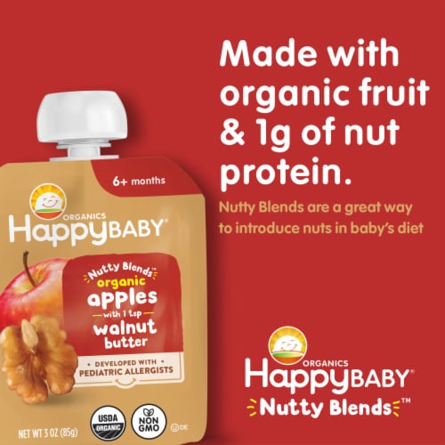 Happy Baby® Organics Nutty Blends Apples with Walnut Butter Baby Food Perspective: left