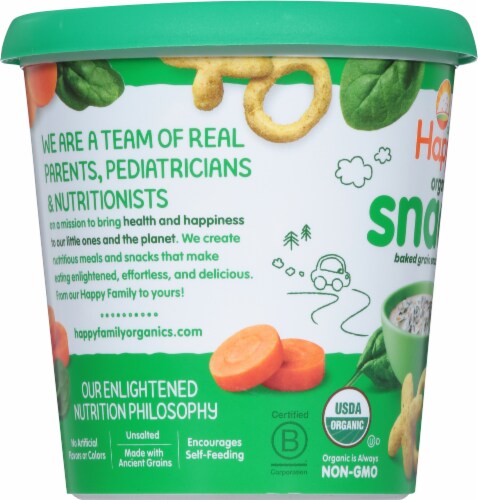 Happy Baby® Organic Snackers™ Gluten Free Creamy Spinach & Carrot Baked Grain Snack Perspective: left