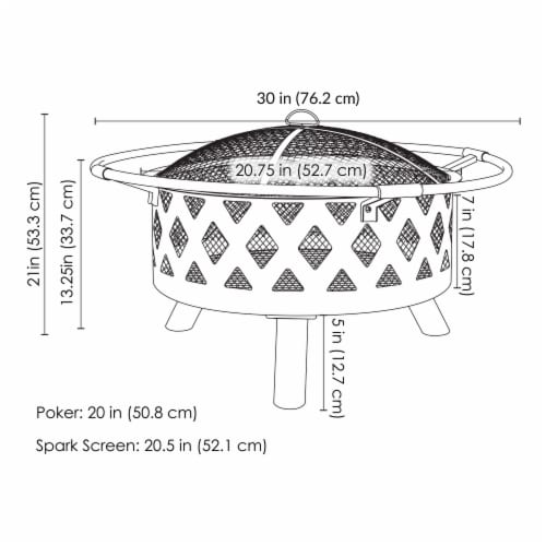 Sunnydaze 30 in Crossweave Steel Fire Pit with Screen and Poker Perspective: left