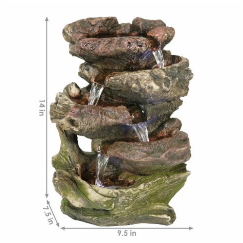 Tabletop Indoor Water Fountain LED Lights 14 5-Step Rock Falls Waterfall Decor Perspective: left