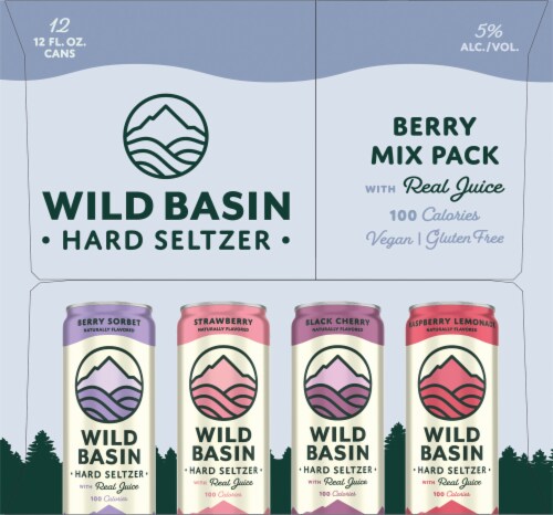 Oskar Blues Brewery Wild Basin Berry Hard Seltzer Variety Pack Perspective: left