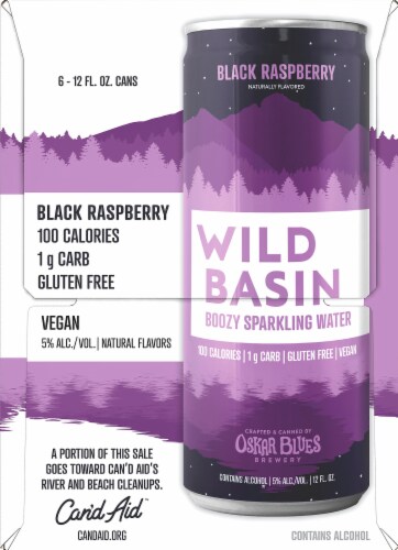Oskar Blues Brewery Wild Basin Black Raspberry Boozy Sparkling Water Perspective: left