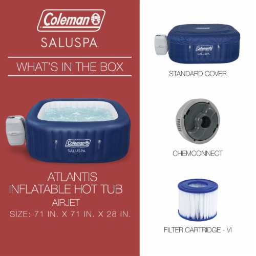 Coleman Atlantis SaluSpa 140 AirJet Square 4-6 Person Inflatable Hot Tub, Blue Perspective: left