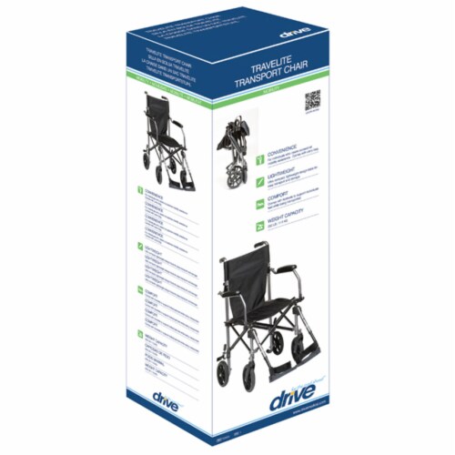 Drive Medical Travelite Aluminum Frame Transport Wheelchair Chair with Carry Bag Perspective: left