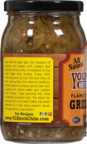 Young Guns Hatch Valley Flame Hot Roasted Diced Green Chile Perspective: left