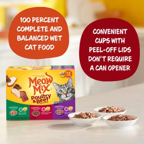 Meow Mix Tenders in Sauce Wet Cat Food Variety Pack With Poultry & Beef Favorites Perspective: left