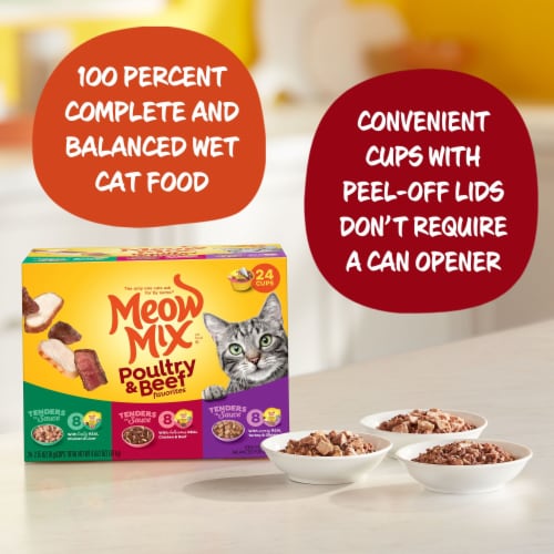 Meow Mix Tenders in Sauce Wet Cat Food Variety Pack With Poultry Beef Favorites 24 ct 2.75 oz Ralphs