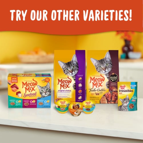 Meow Mix Tender Centers with Basted Bites Cat Food Perspective: left